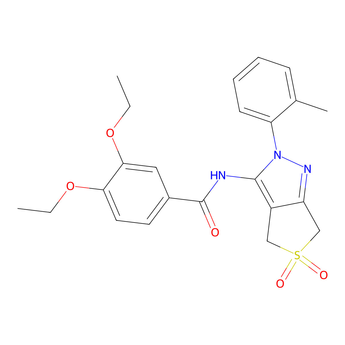 3,4-diethoxy-N-[2-(2-methylphenyl)-5,5-dioxo-4,6-dihydrothieno[3,4-c]pyrazol-3-yl]benzamide molecular structure, CAS 449786-24-7