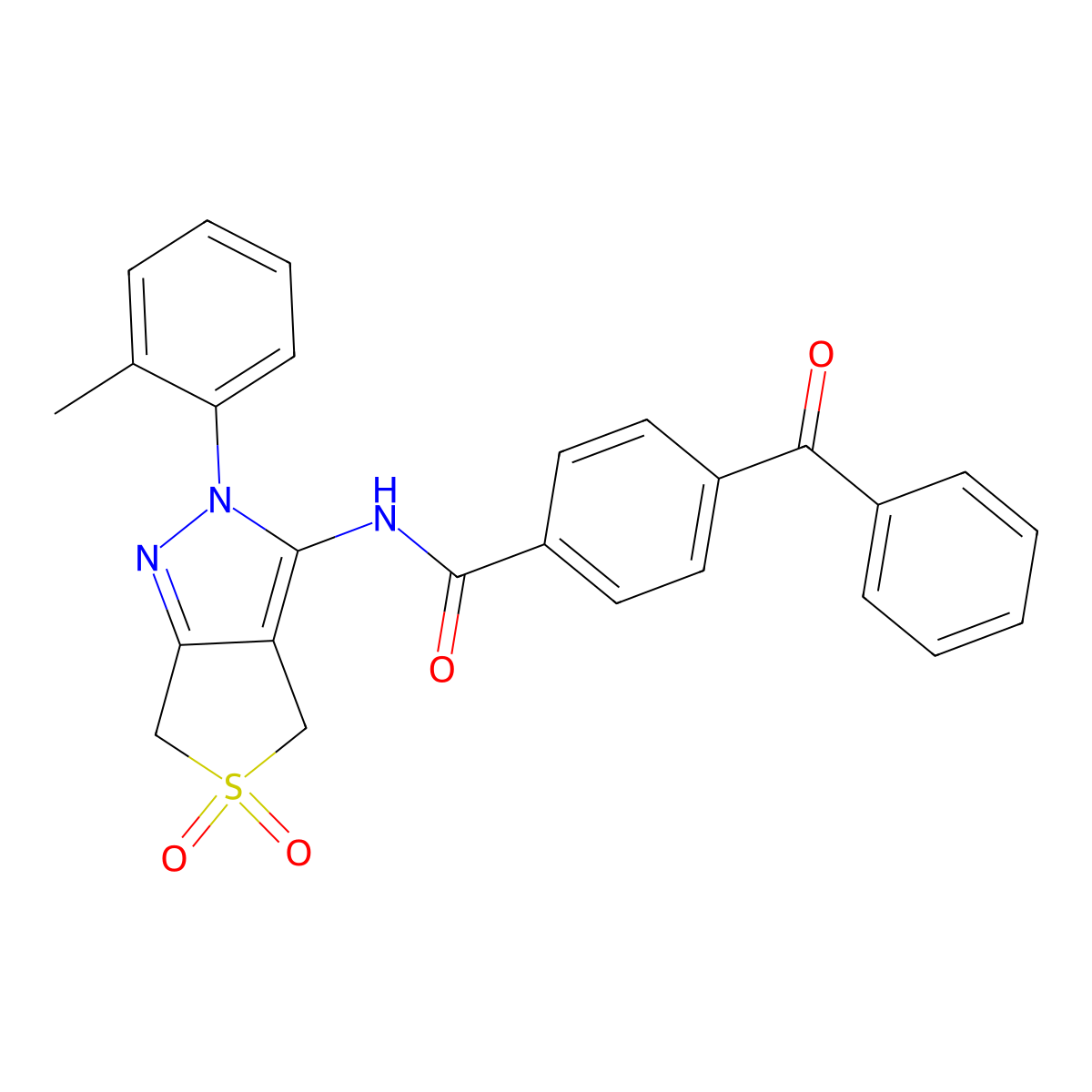 4-benzoyl-N-[2-(2-methylphenyl)-5,5-dioxo-4,6-dihydrothieno[3,4-c]pyrazol-3-yl]benzamide molecular structure, CAS 449786-26-9