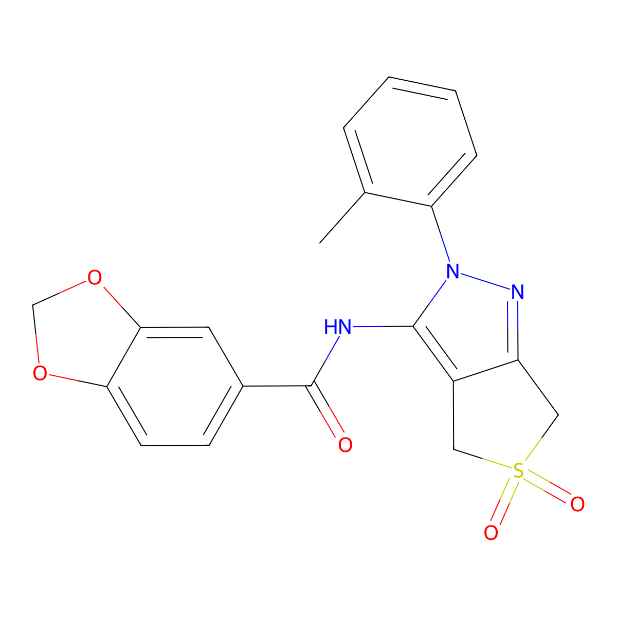N-(5,5-dioxido-2-(o-tolyl)-4,6-dihydro-2H-thieno[3,4-c]pyrazol-3-yl)benzo[d][1,3]dioxole-5-carboxamide molecular structure, CAS 449786-28-1