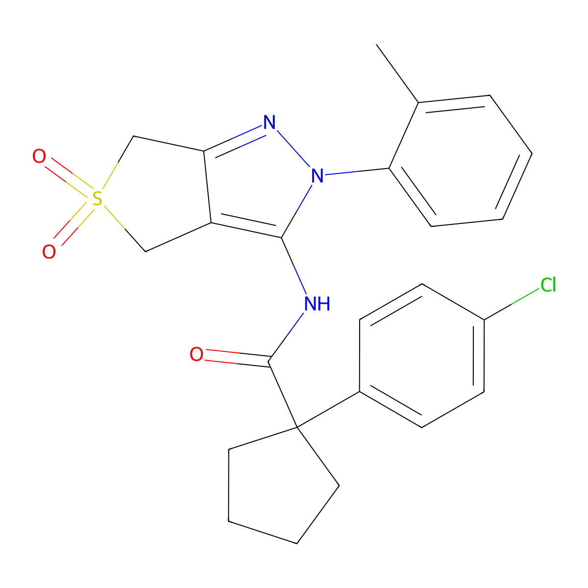 1-(4-chlorophenyl)-N-(5,5-dioxido-2-(o-tolyl)-4,6-dihydro-2H-thieno[3,4-c]pyrazol-3-yl)cyclopentanecarboxamide molecular structure, CAS 449786-54-3