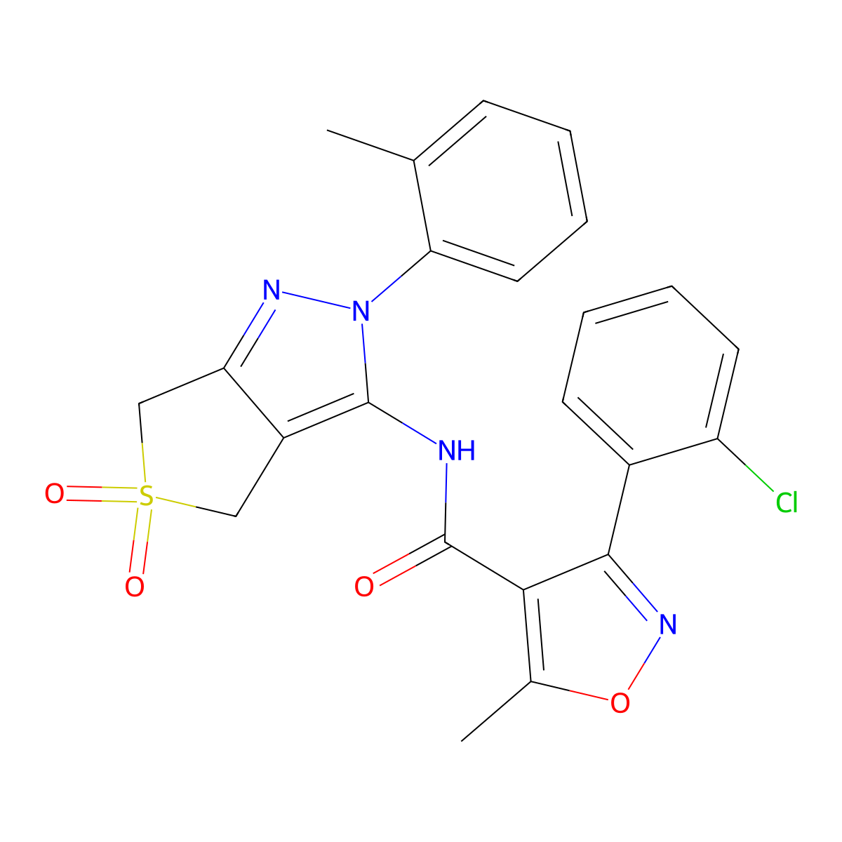 3-(2-chlorophenyl)-5-methyl-N-[2-(2-methylphenyl)-5,5-dioxido-2,6-dihydro-4H-thieno[3,4-c]pyrazol-3-yl]isoxazole-4-carboxamide molecular structure, CAS 449786-56-5