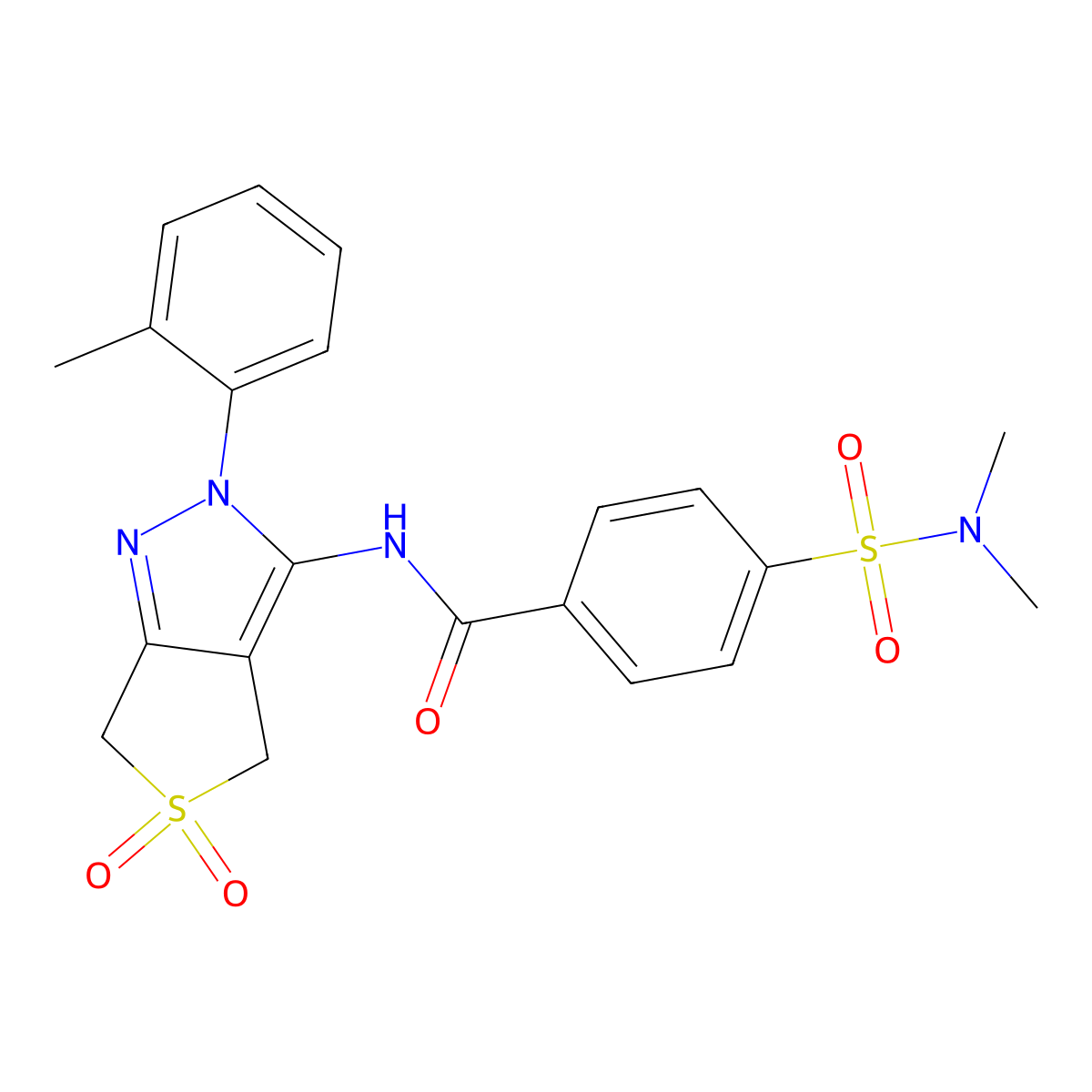 4-(dimethylsulfamoyl)-N-[2-(2-methylphenyl)-5,5-dioxo-4,6-dihydrothieno[3,4-c]pyrazol-3-yl]benzamide molecular structure, CAS 449786-60-1