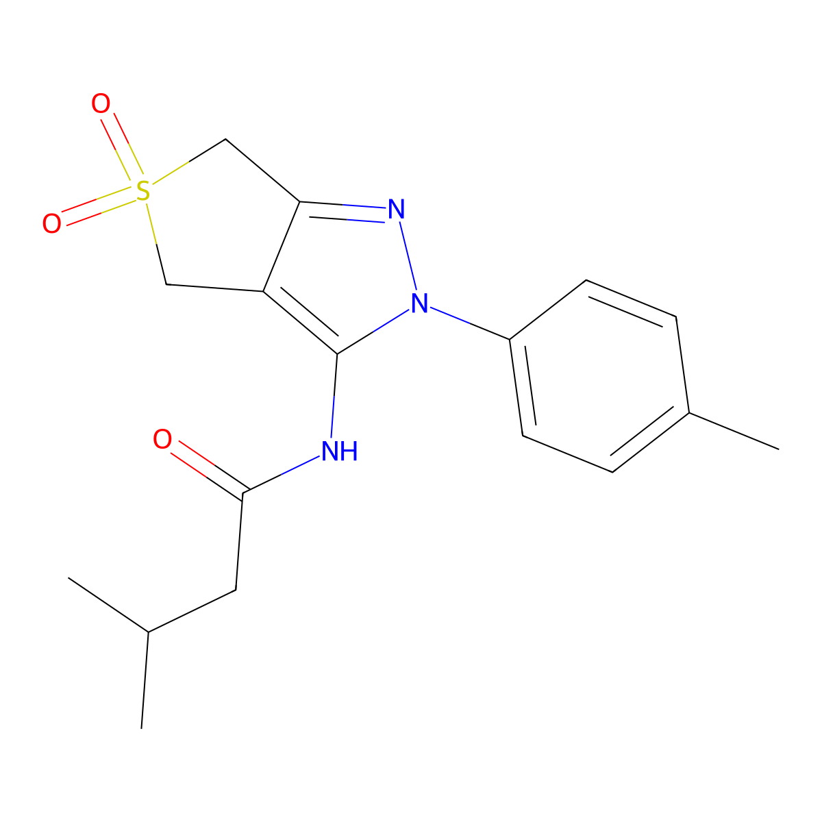 3-methyl-N-[2-(4-methylphenyl)-5,5-dioxo-4,6-dihydrothieno[3,4-c]pyrazol-3-yl]butanamide molecular structure, CAS 449786-84-9