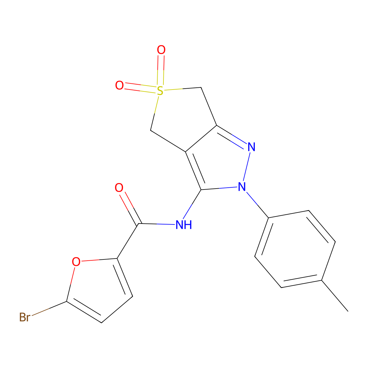 5-bromo-N-(5,5-dioxido-2-(p-tolyl)-4,6-dihydro-2H-thieno[3,4-c]pyrazol-3-yl)furan-2-carboxamide molecular structure, CAS 449787-06-8