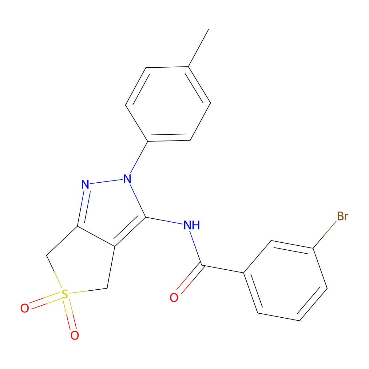 3-bromo-N-[2-(4-methylphenyl)-5,5-dioxo-4,6-dihydrothieno[3,4-c]pyrazol-3-yl]benzamide molecular structure, CAS 449787-24-0