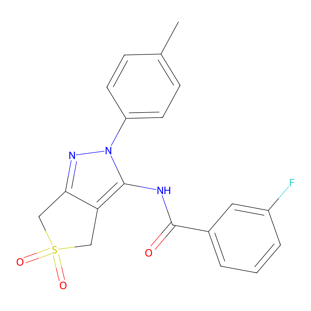 3-fluoro-N-[2-(4-methylphenyl)-5,5-dioxo-4,6-dihydrothieno[3,4-c]pyrazol-3-yl]benzamide molecular structure, CAS 449787-30-8