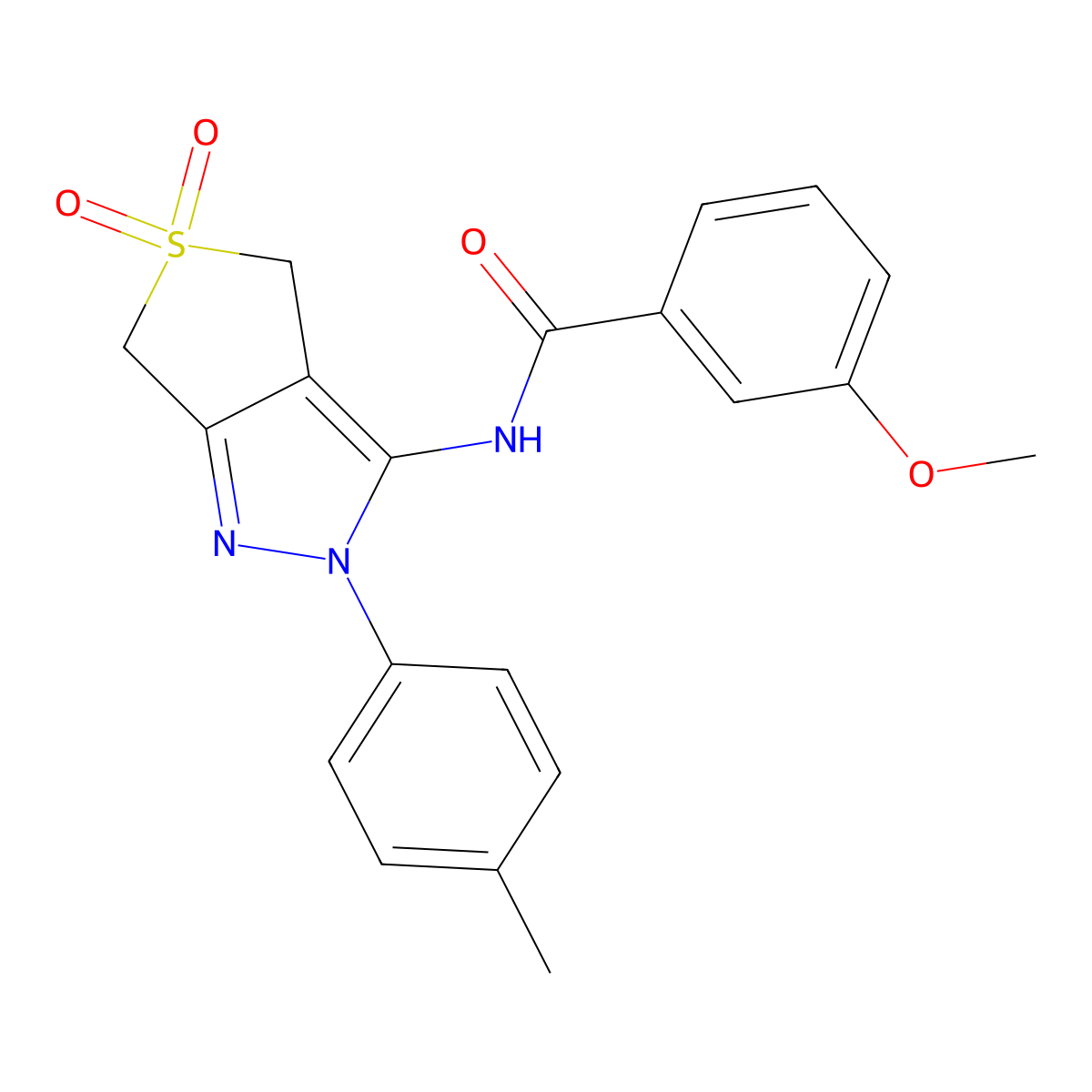 3-methoxy-N-[2-(4-methylphenyl)-5,5-dioxo-4,6-dihydrothieno[3,4-c]pyrazol-3-yl]benzamide molecular structure, CAS 449787-36-4