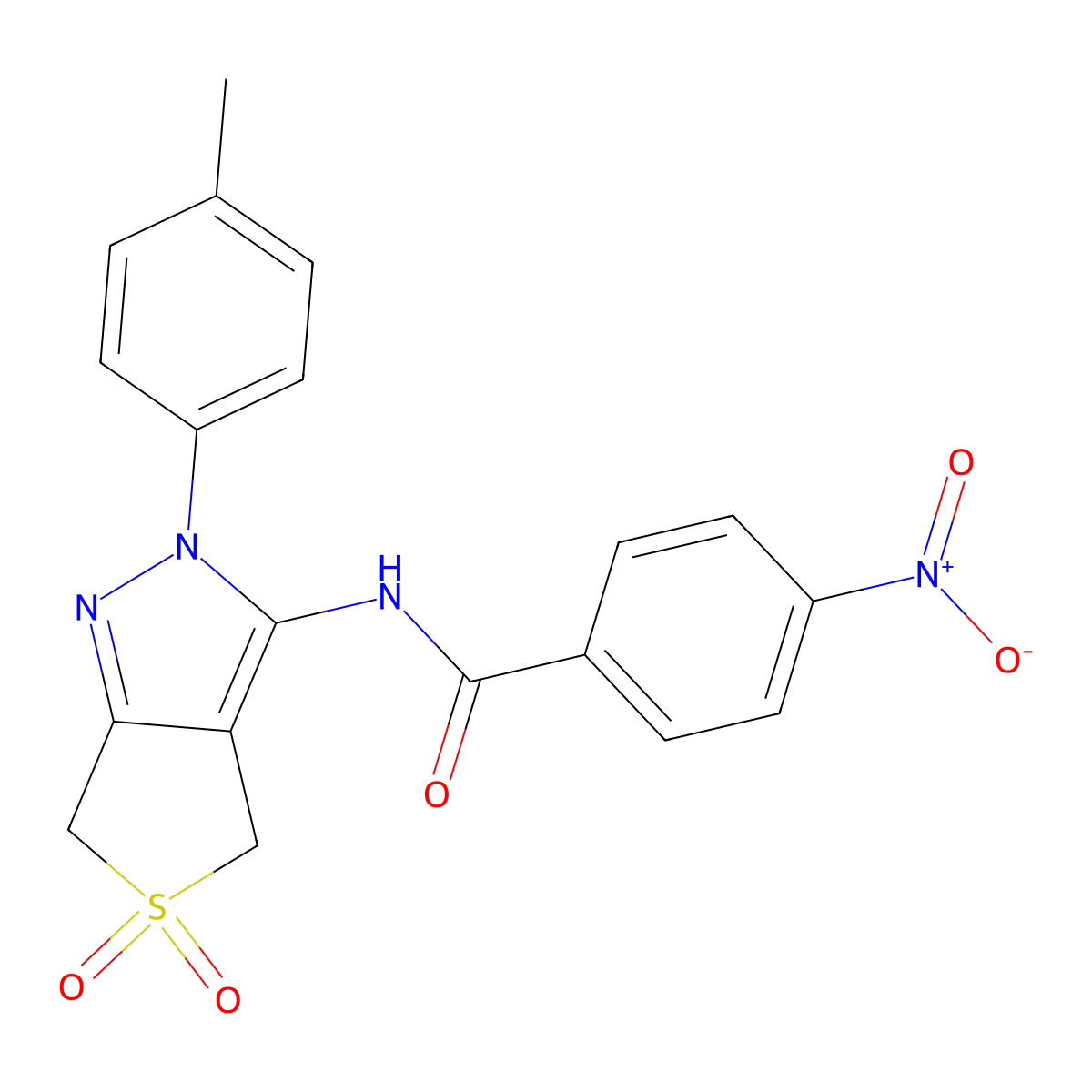 N-[2-(4-methylphenyl)-5,5-dioxo-4,6-dihydrothieno[3,4-c]pyrazol-3-yl]-4-nitrobenzamide molecular structure, CAS 449787-48-8