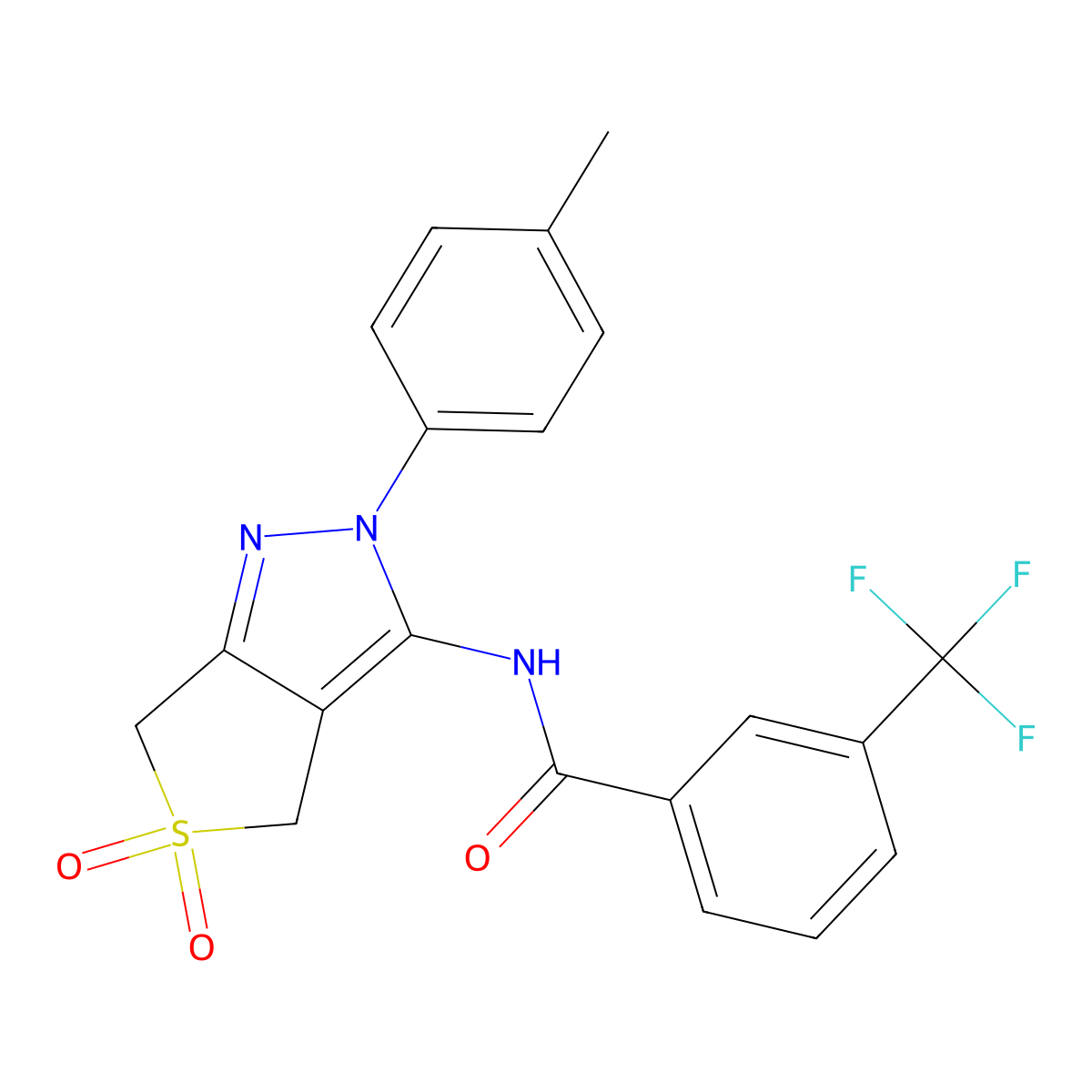 N-[2-(4-methylphenyl)-5,5-dioxo-4,6-dihydrothieno[3,4-c]pyrazol-3-yl]-3-(trifluoromethyl)benzamide molecular structure, CAS 449787-52-4