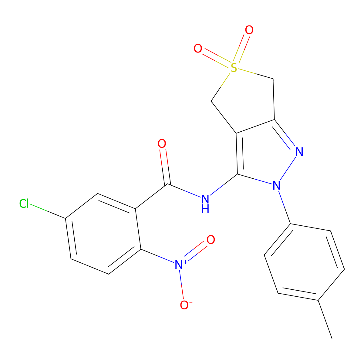 5-chloro-N-[2-(4-methylphenyl)-5,5-dioxo-4,6-dihydrothieno[3,4-c]pyrazol-3-yl]-2-nitrobenzamide molecular structure, CAS 449787-70-6