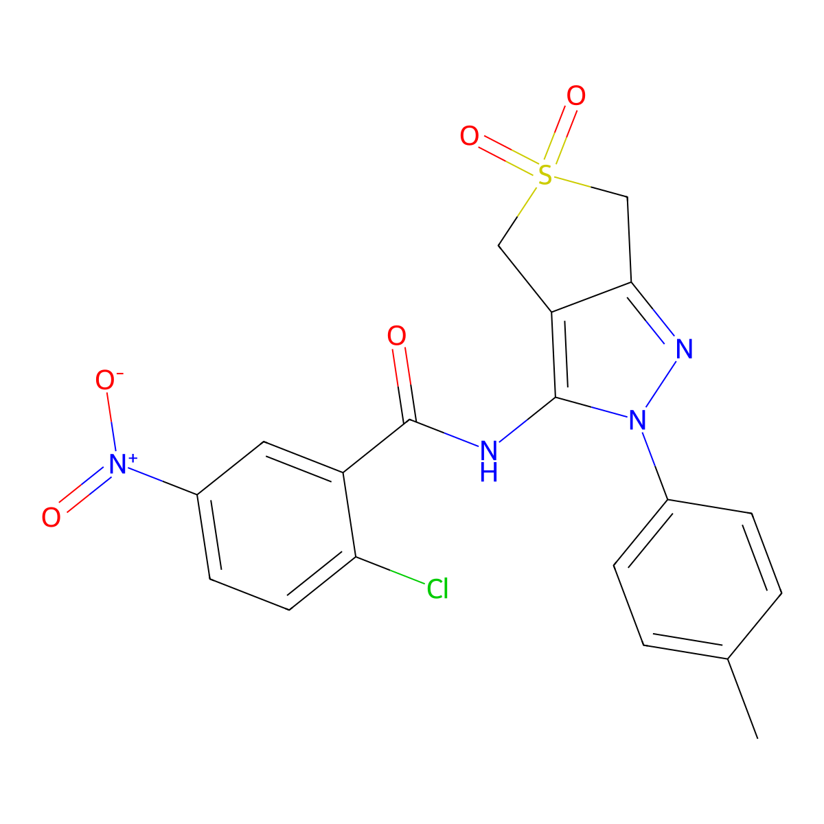 2-chloro-N-(5,5-dioxido-2-(p-tolyl)-4,6-dihydro-2H-thieno[3,4-c]pyrazol-3-yl)-5-nitrobenzamide molecular structure, CAS 449787-72-8