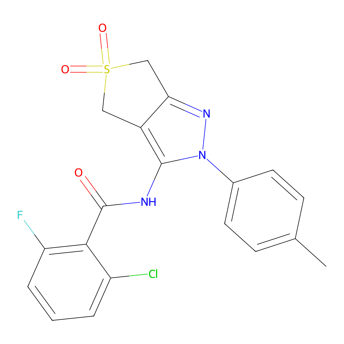2-chloro-6-fluoro-N-[2-(4-methylphenyl)-5,5-dioxo-4,6-dihydrothieno[3,4-c]pyrazol-3-yl]benzamide molecular structure, CAS 449787-78-4