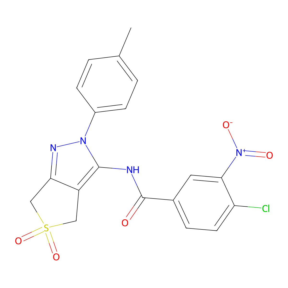 4-chloro-N-[2-(4-methylphenyl)-5,5-dioxo-4,6-dihydrothieno[3,4-c]pyrazol-3-yl]-3-nitrobenzamide molecular structure, CAS 449787-80-8