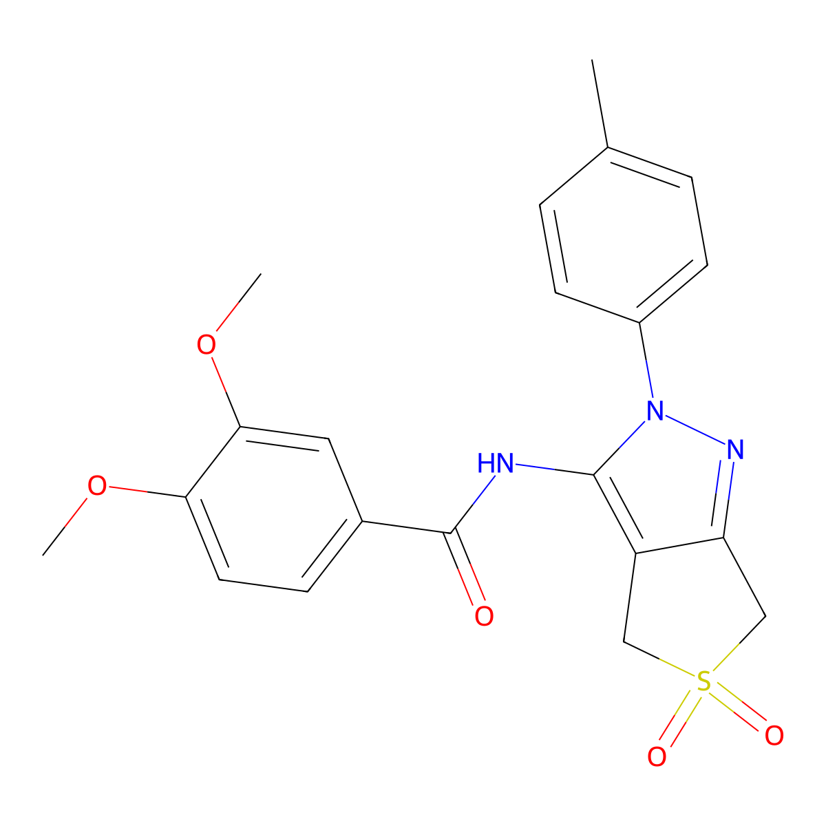 3,4-dimethoxy-N-[2-(4-methylphenyl)-5,5-dioxo-4,6-dihydrothieno[3,4-c]pyrazol-3-yl]benzamide molecular structure, CAS 449787-88-6