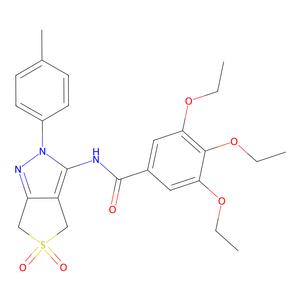 3,4,5-triethoxy-N-[2-(4-methylphenyl)-5,5-dioxo-4,6-dihydrothieno[3,4-c]pyrazol-3-yl]benzamide molecular structure, CAS 449787-97-7