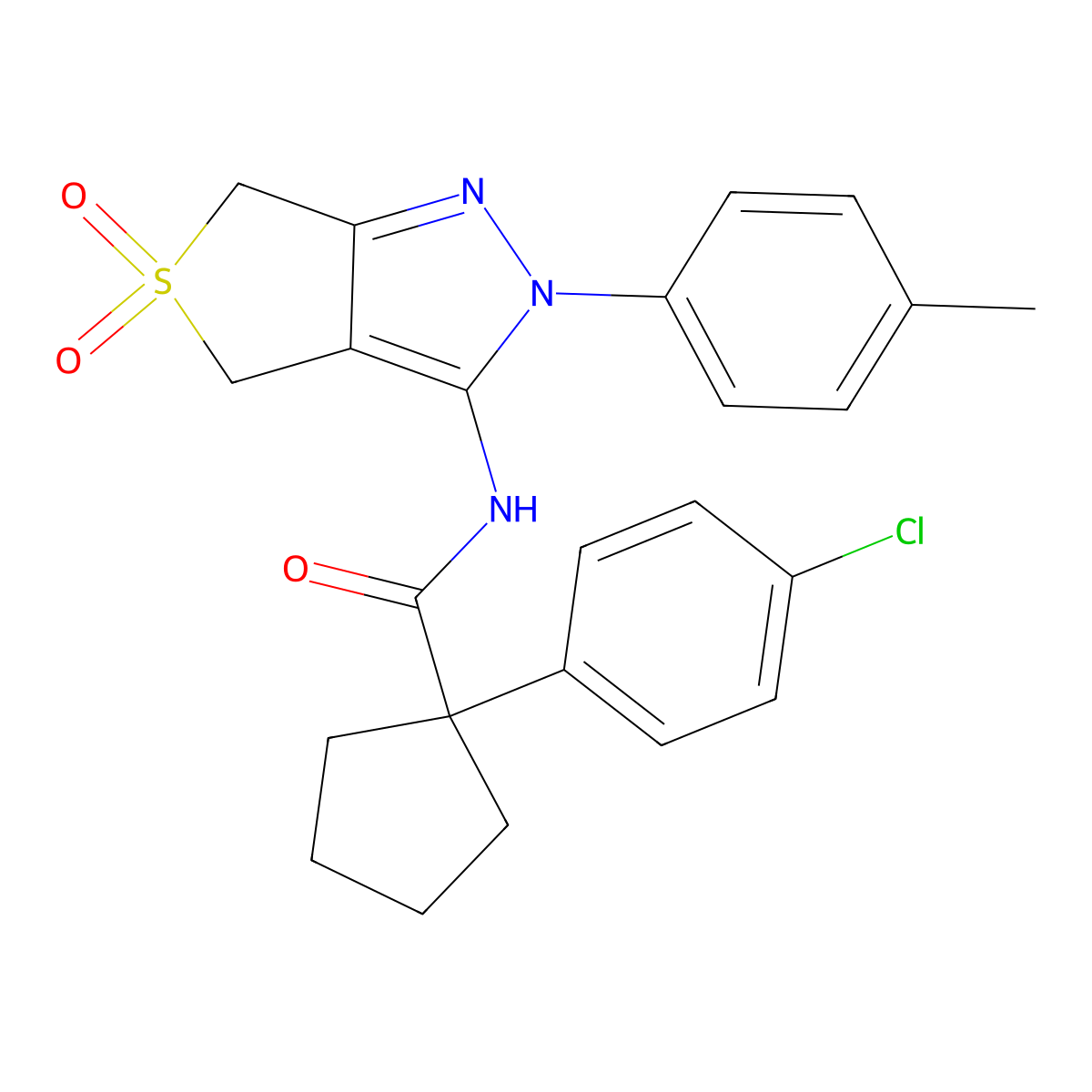 1-(4-chlorophenyl)-N-(5,5-dioxido-2-(p-tolyl)-4,6-dihydro-2H-thieno[3,4-c]pyrazol-3-yl)cyclopentanecarboxamide molecular structure, CAS 449788-38-9