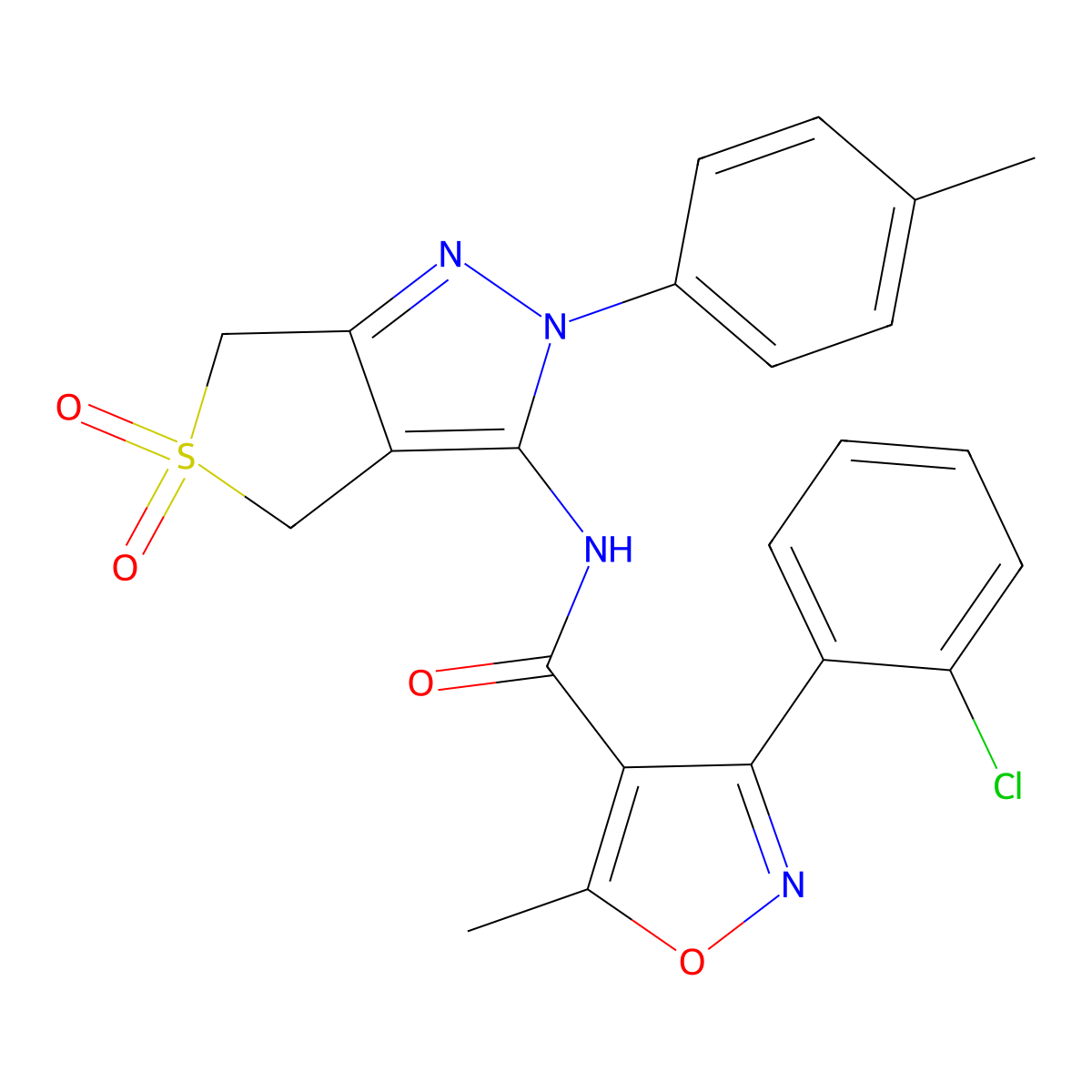 3-(2-chlorophenyl)-N-(5,5-dioxido-2-(p-tolyl)-4,6-dihydro-2H-thieno[3,4-c]pyrazol-3-yl)-5-methylisoxazole-4-carboxamide molecular structure, CAS 449788-41-4
