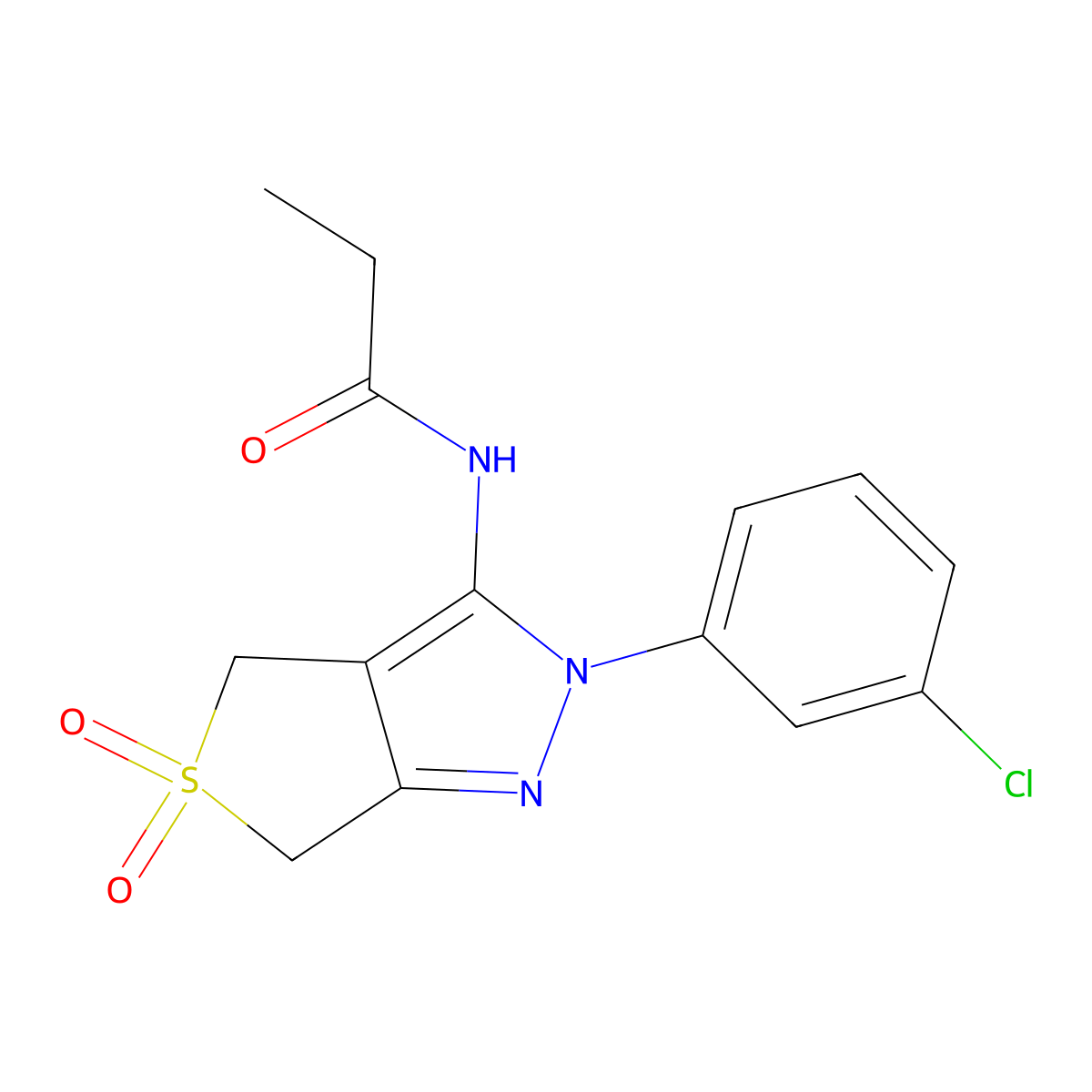 N-[2-(3-chlorophenyl)-5,5-dioxo-4,6-dihydrothieno[3,4-c]pyrazol-3-yl]propanamide molecular structure, CAS 449788-59-4
