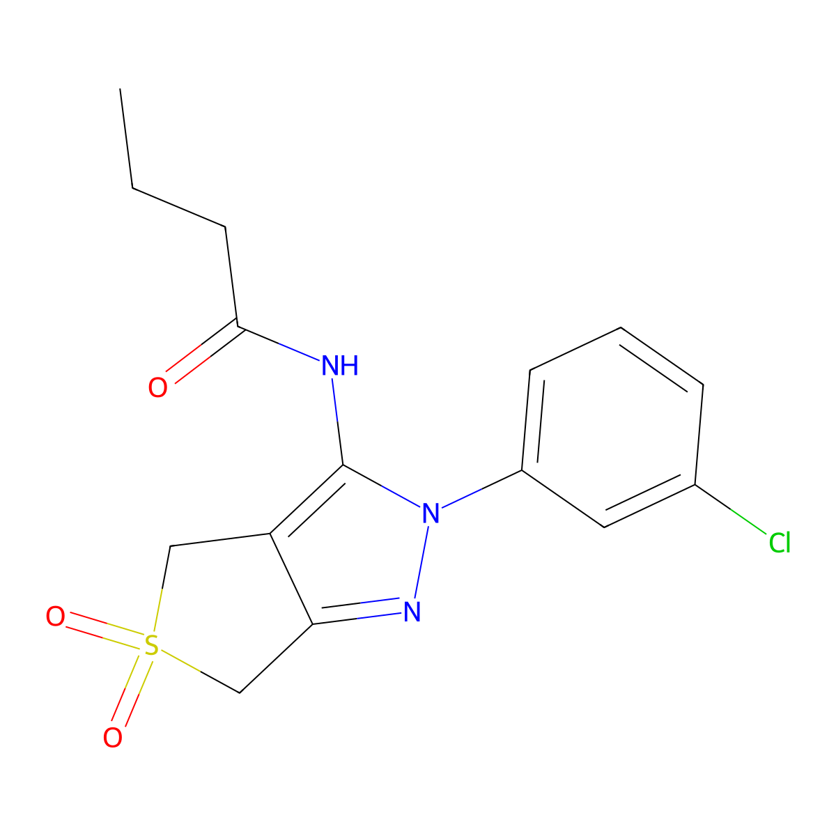 N-[2-(3-chlorophenyl)-5,5-dioxo-4,6-dihydrothieno[3,4-c]pyrazol-3-yl]butanamide molecular structure, CAS 449788-62-9