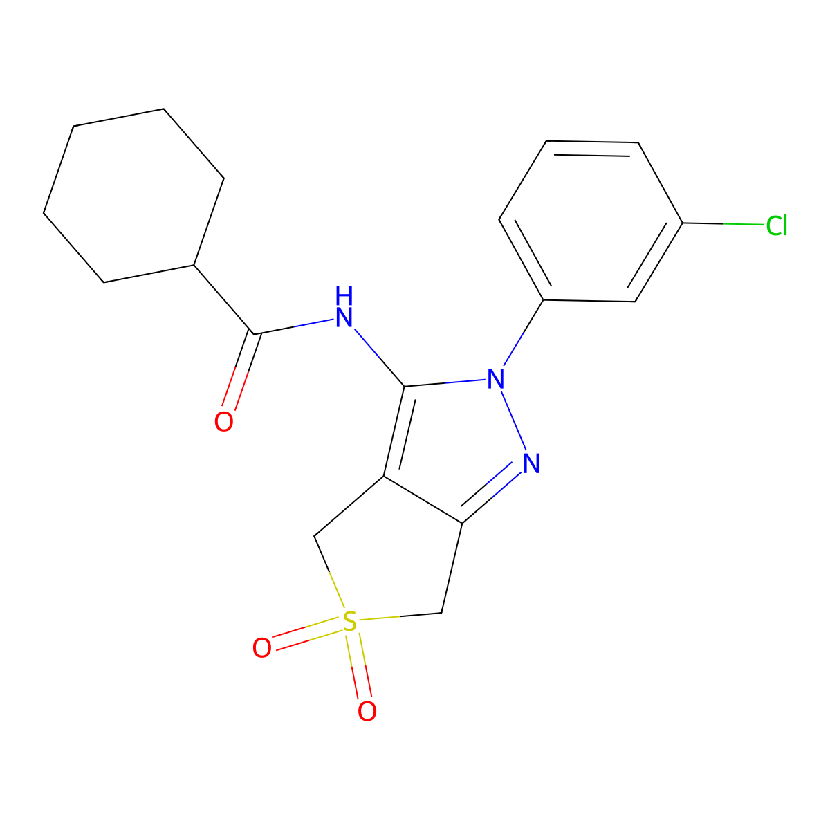 N-(2-(3-chlorophenyl)-5,5-dioxido-4,6-dihydro-2H-thieno[3,4-c]pyrazol-3-yl)cyclohexanecarboxamide molecular structure, CAS 449788-87-8