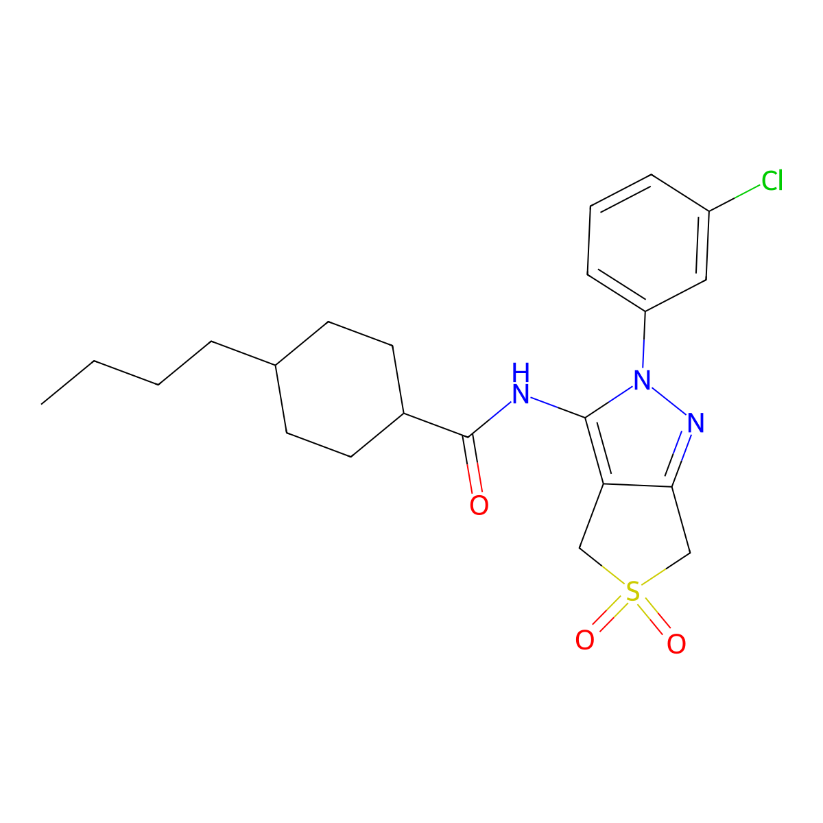 4-butyl-N-(2-(3-chlorophenyl)-5,5-dioxido-4,6-dihydro-2H-thieno[3,4-c]pyrazol-3-yl)cyclohexanecarboxamide molecular structure, CAS 449788-90-3