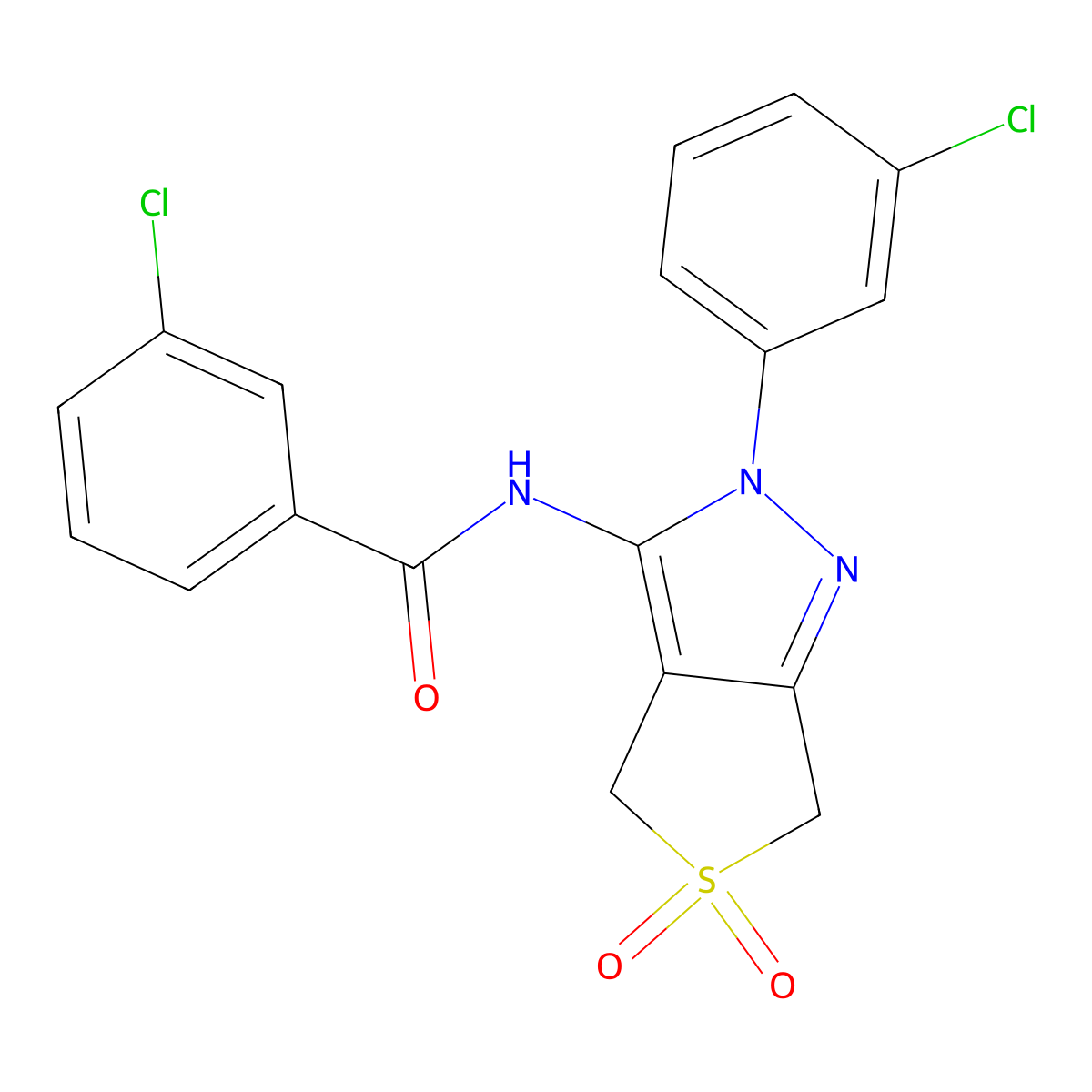3-chloro-N-(2-(3-chlorophenyl)-5,5-dioxido-4,6-dihydro-2H-thieno[3,4-c]pyrazol-3-yl)benzamide molecular structure, CAS 449789-25-7