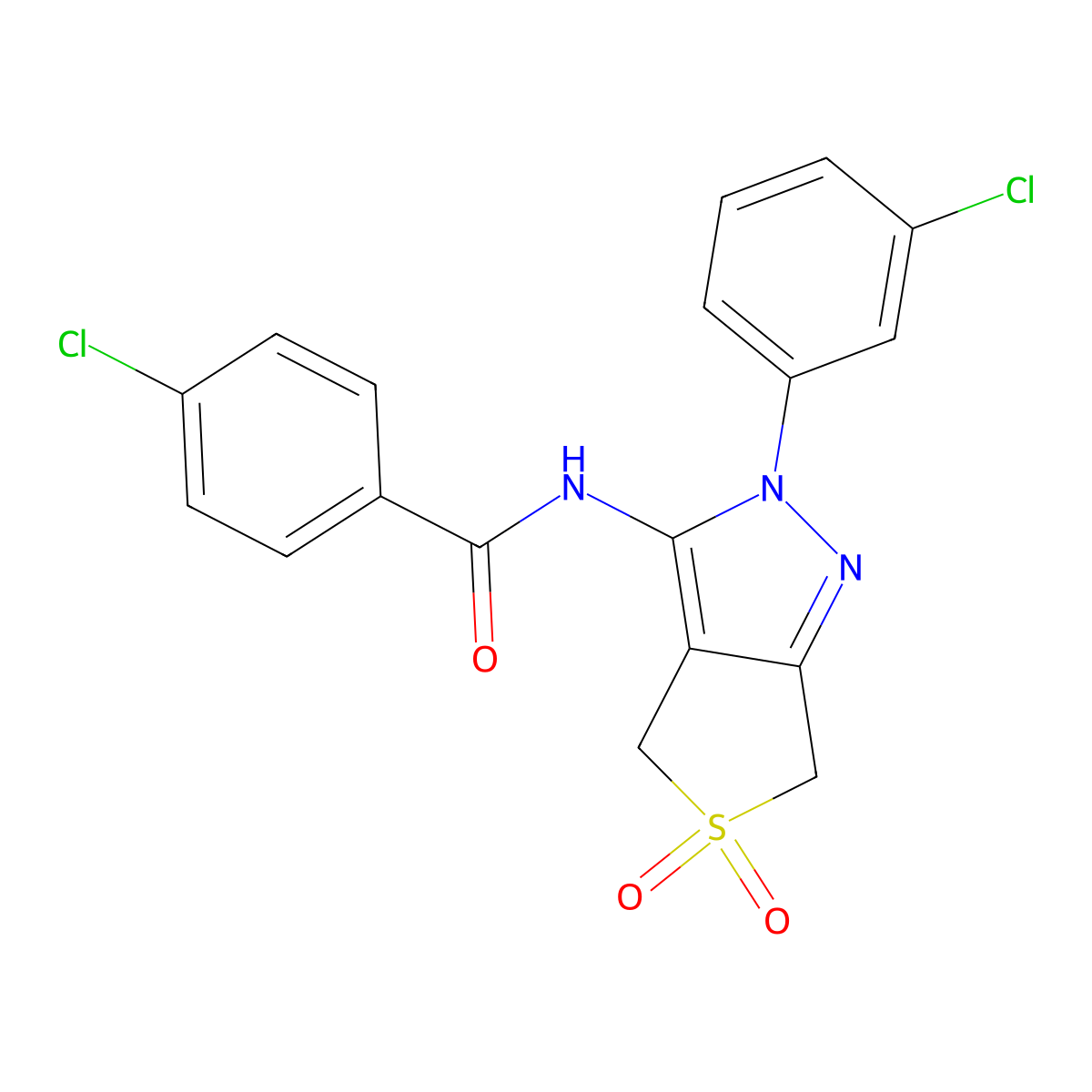 4-chloro-N-[2-(3-chlorophenyl)-5,5-dioxo-4,6-dihydrothieno[3,4-c]pyrazol-3-yl]benzamide molecular structure, CAS 449789-28-0