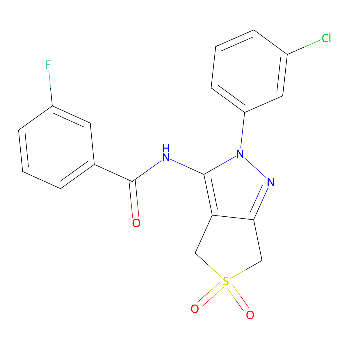 N-[2-(3-chlorophenyl)-5,5-dioxo-4,6-dihydrothieno[3,4-c]pyrazol-3-yl]-3-fluorobenzamide molecular structure, CAS 449789-43-9