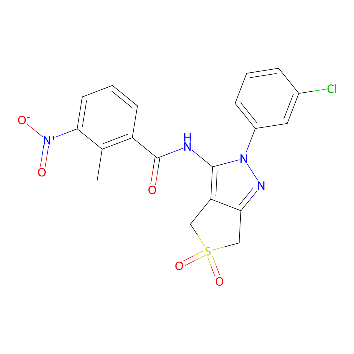 N-[2-(3-chlorophenyl)-5,5-dioxo-4,6-dihydrothieno[3,4-c]pyrazol-3-yl]-2-methyl-3-nitrobenzamide molecular structure, CAS 449789-73-5
