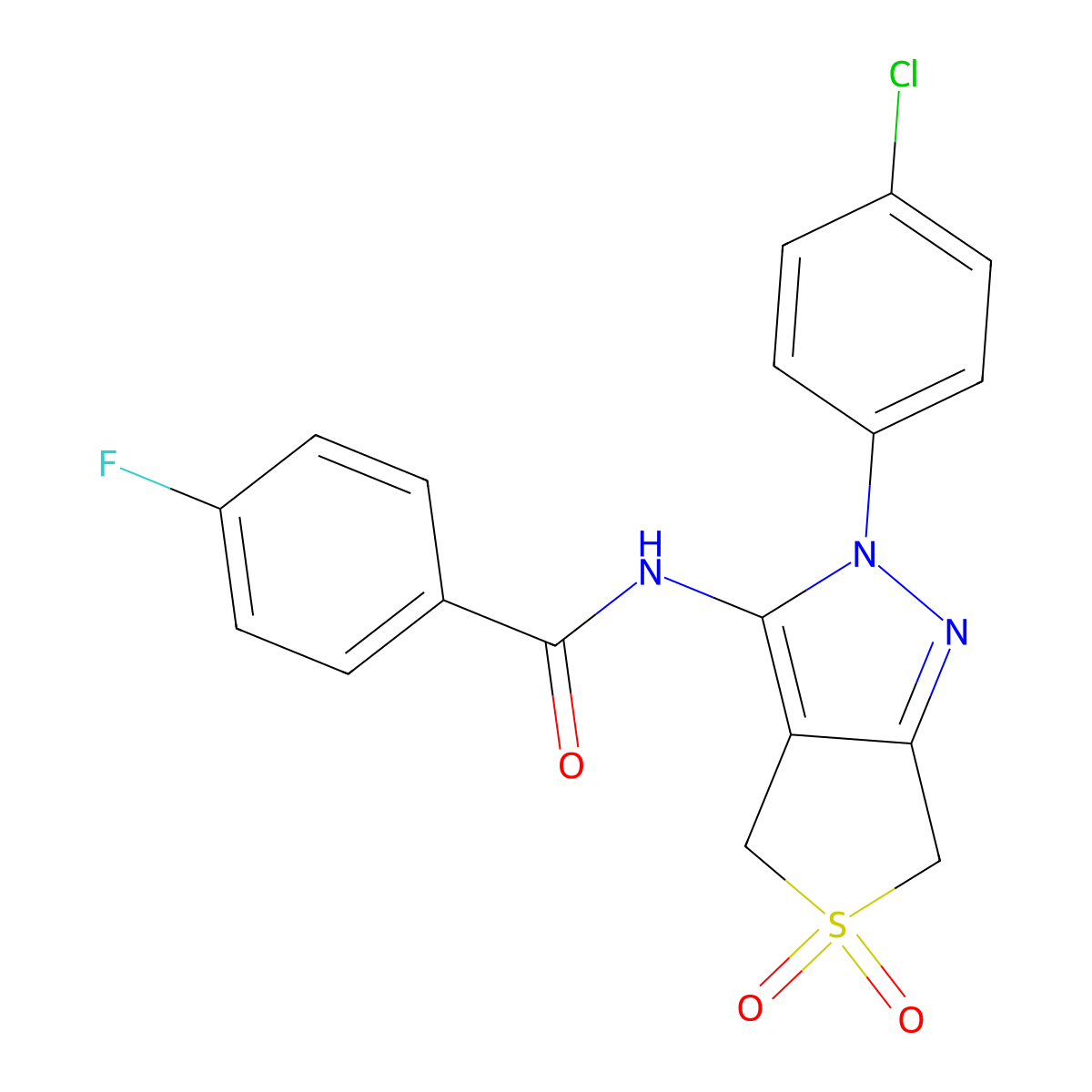 N-(2-(4-chlorophenyl)-5,5-dioxido-4,6-dihydro-2H-thieno[3,4-c]pyrazol-3-yl)-4-fluorobenzamide molecular structure, CAS 449790-65-2