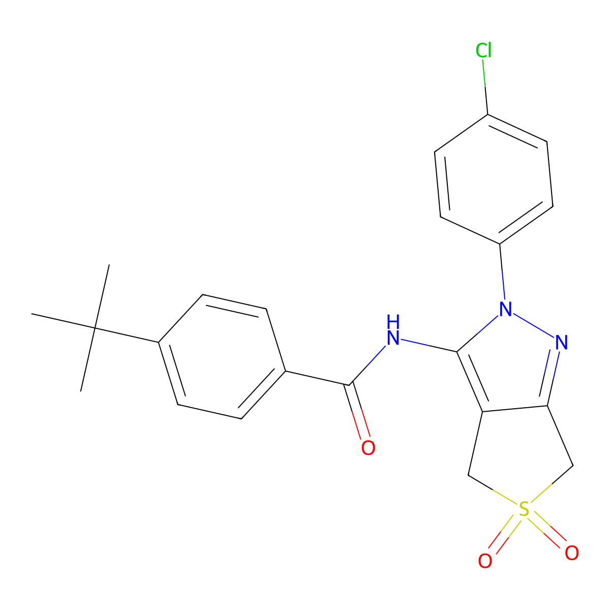 4-(tert-butyl)-N-(2-(4-chlorophenyl)-5,5-dioxido-4,6-dihydro-2H-thieno[3,4-c]pyrazol-3-yl)benzamide molecular structure, CAS 449791-00-8