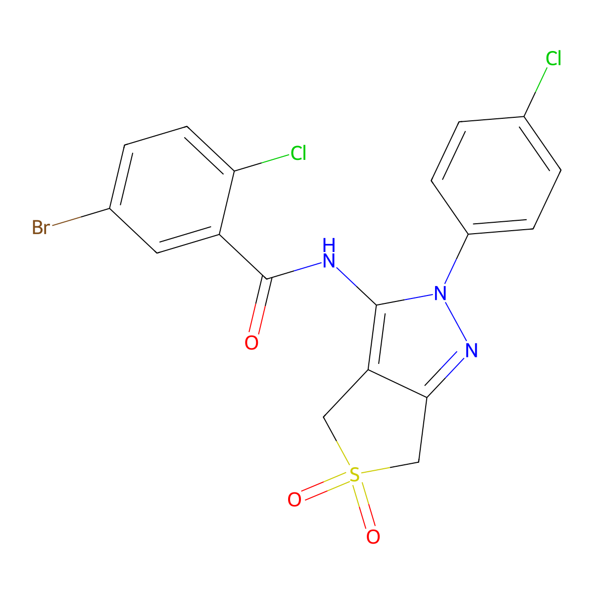 5-bromo-2-chloro-N-[2-(4-chlorophenyl)-5,5-dioxo-4,6-dihydrothieno[3,4-c]pyrazol-3-yl]benzamide molecular structure, CAS 449791-11-1