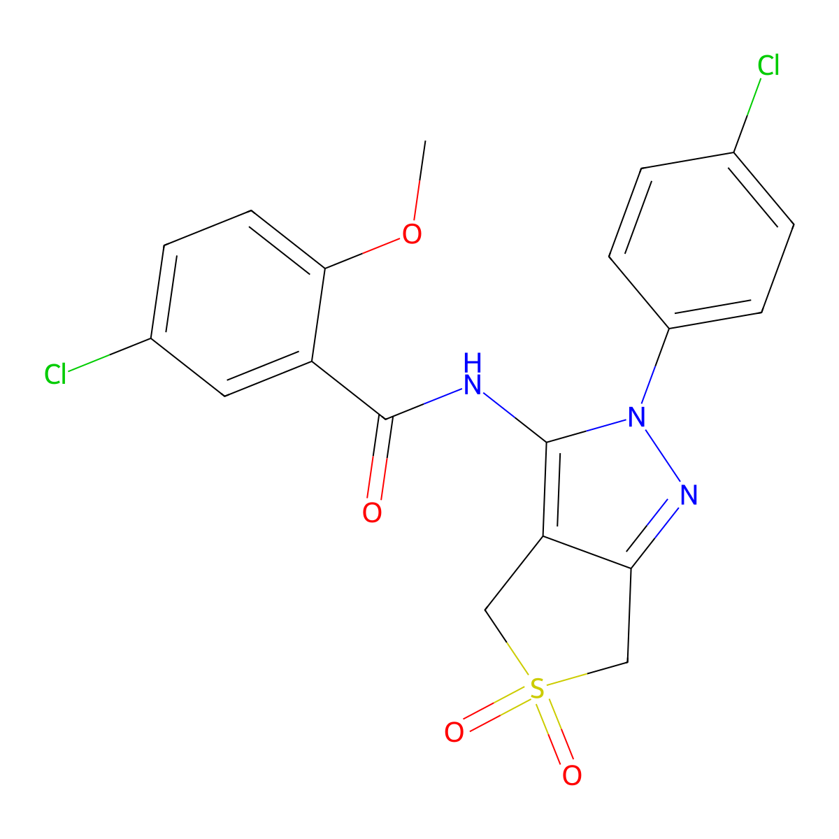 5-chloro-N-(2-(4-chlorophenyl)-5,5-dioxido-4,6-dihydro-2H-thieno[3,4-c]pyrazol-3-yl)-2-methoxybenzamide molecular structure, CAS 449791-37-1