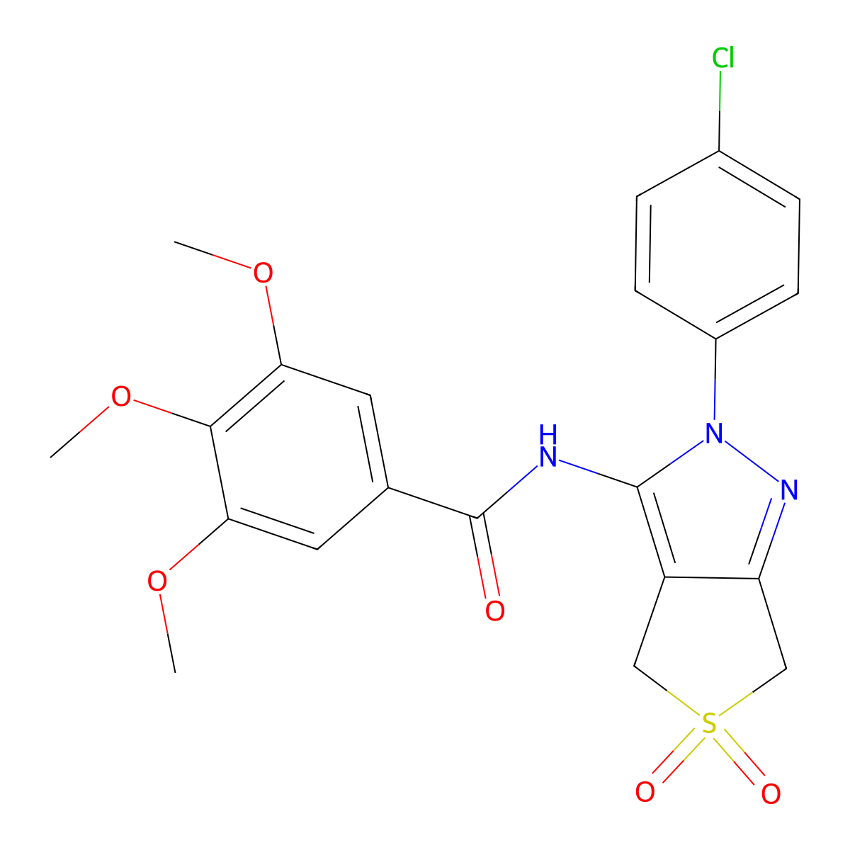 N-[2-(4-chlorophenyl)-5,5-dioxo-4,6-dihydrothieno[3,4-c]pyrazol-3-yl]-3,4,5-trimethoxybenzamide molecular structure, CAS 449791-43-9