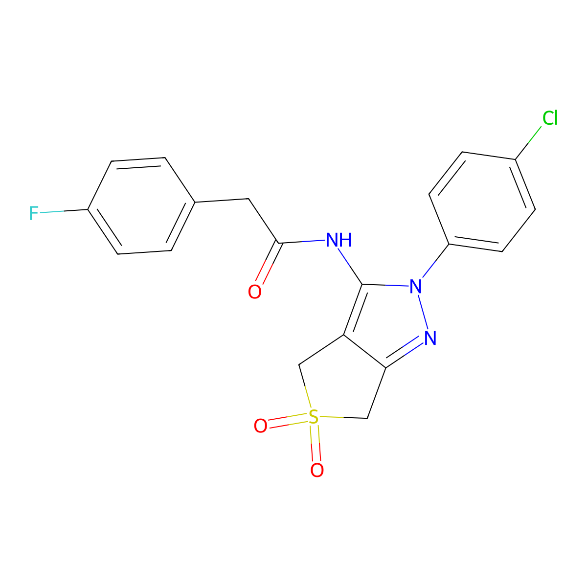 N-(2-(4-chlorophenyl)-5,5-dioxido-4,6-dihydro-2H-thieno[3,4-c]pyrazol-3-yl)-2-(4-fluorophenyl)acetamide molecular structure, CAS 449791-64-4