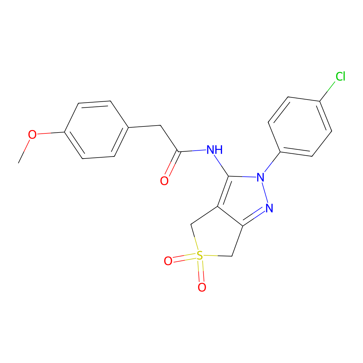 N-(2-(4-chlorophenyl)-5,5-dioxido-4,6-dihydro-2H-thieno[3,4-c]pyrazol-3-yl)-2-(4-methoxyphenyl)acetamide molecular structure, CAS 449791-67-7