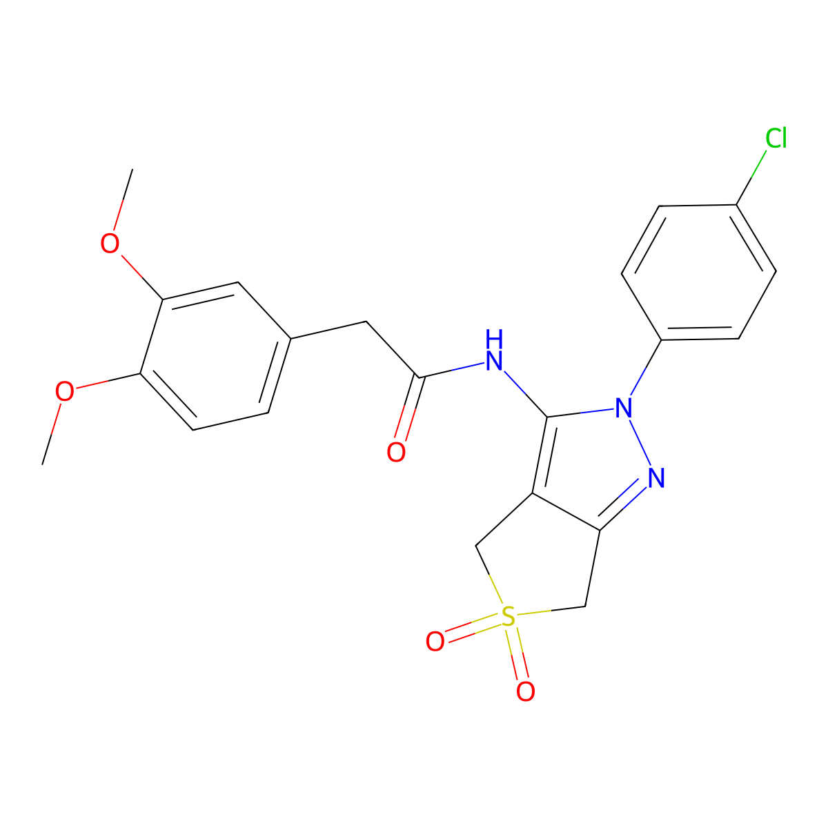 N-(2-(4-chlorophenyl)-5,5-dioxido-4,6-dihydro-2H-thieno[3,4-c]pyrazol-3-yl)-2-(3,4-dimethoxyphenyl)acetamide molecular structure, CAS 449791-70-2