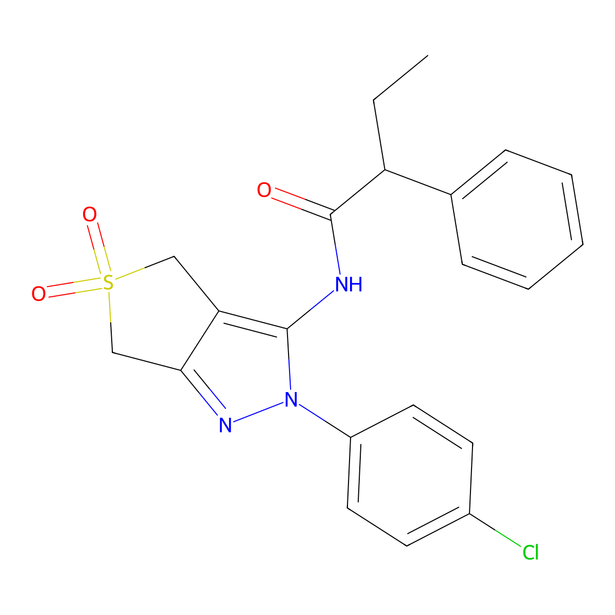 N-[2-(4-chlorophenyl)-5,5-dioxo-4,6-dihydrothieno[3,4-c]pyrazol-3-yl]-2-phenylbutanamide molecular structure, CAS 449791-73-5