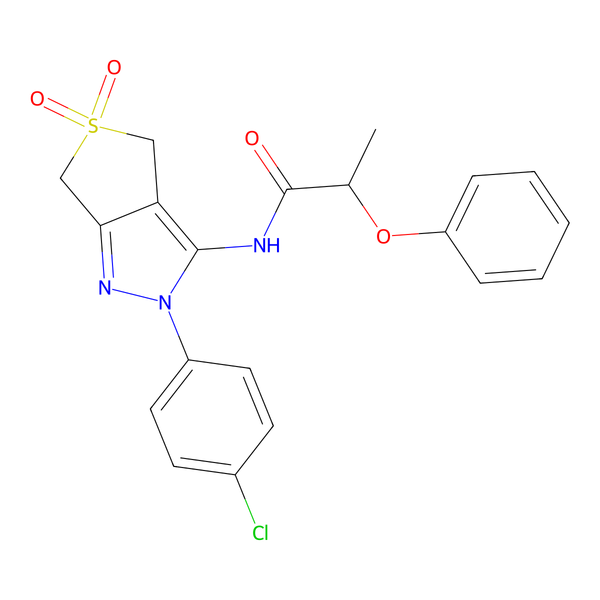 N-(2-(4-chlorophenyl)-5,5-dioxido-4,6-dihydro-2H-thieno[3,4-c]pyrazol-3-yl)-2-phenoxypropanamide molecular structure, CAS 449791-86-0