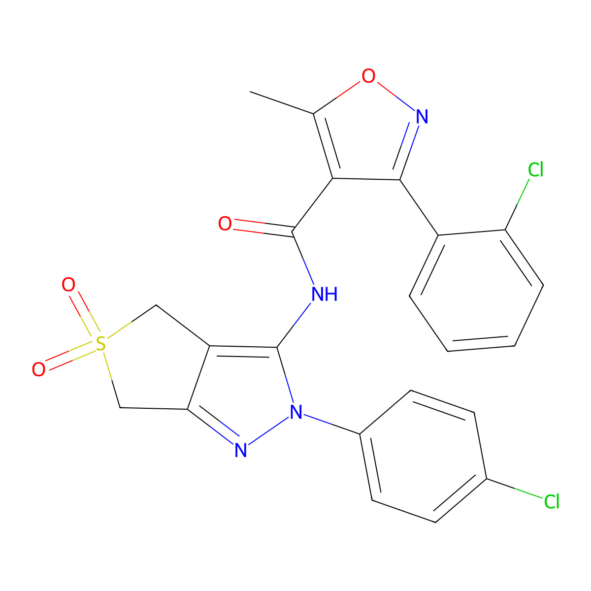 3-(2-chlorophenyl)-N-(2-(4-chlorophenyl)-5,5-dioxido-4,6-dihydro-2H-thieno[3,4-c]pyrazol-3-yl)-5-methylisoxazole-4-carboxamide molecular structure, CAS 449792-03-4