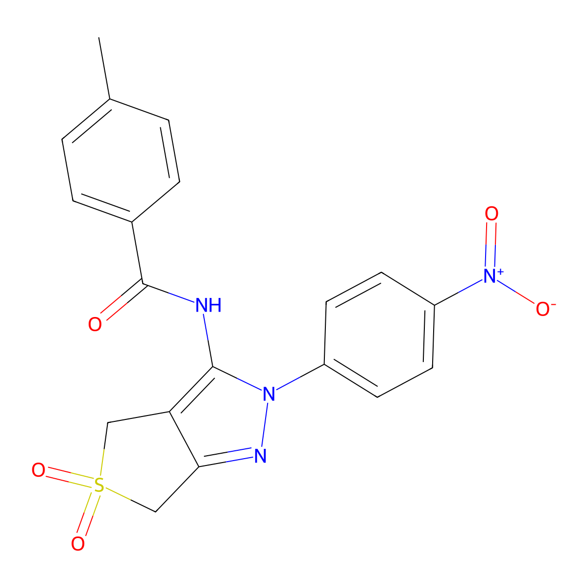 4-methyl-N-(2-(4-nitrophenyl)-5,5-dioxido-4,6-dihydro-2H-thieno[3,4-c]pyrazol-3-yl)benzamide molecular structure, CAS 449792-68-1