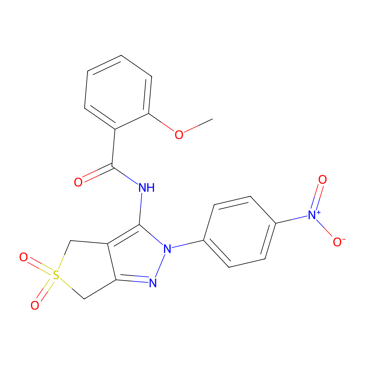2-methoxy-N-[2-(4-nitrophenyl)-5,5-dioxo-4,6-dihydrothieno[3,4-c]pyrazol-3-yl]benzamide molecular structure, CAS 449792-84-1