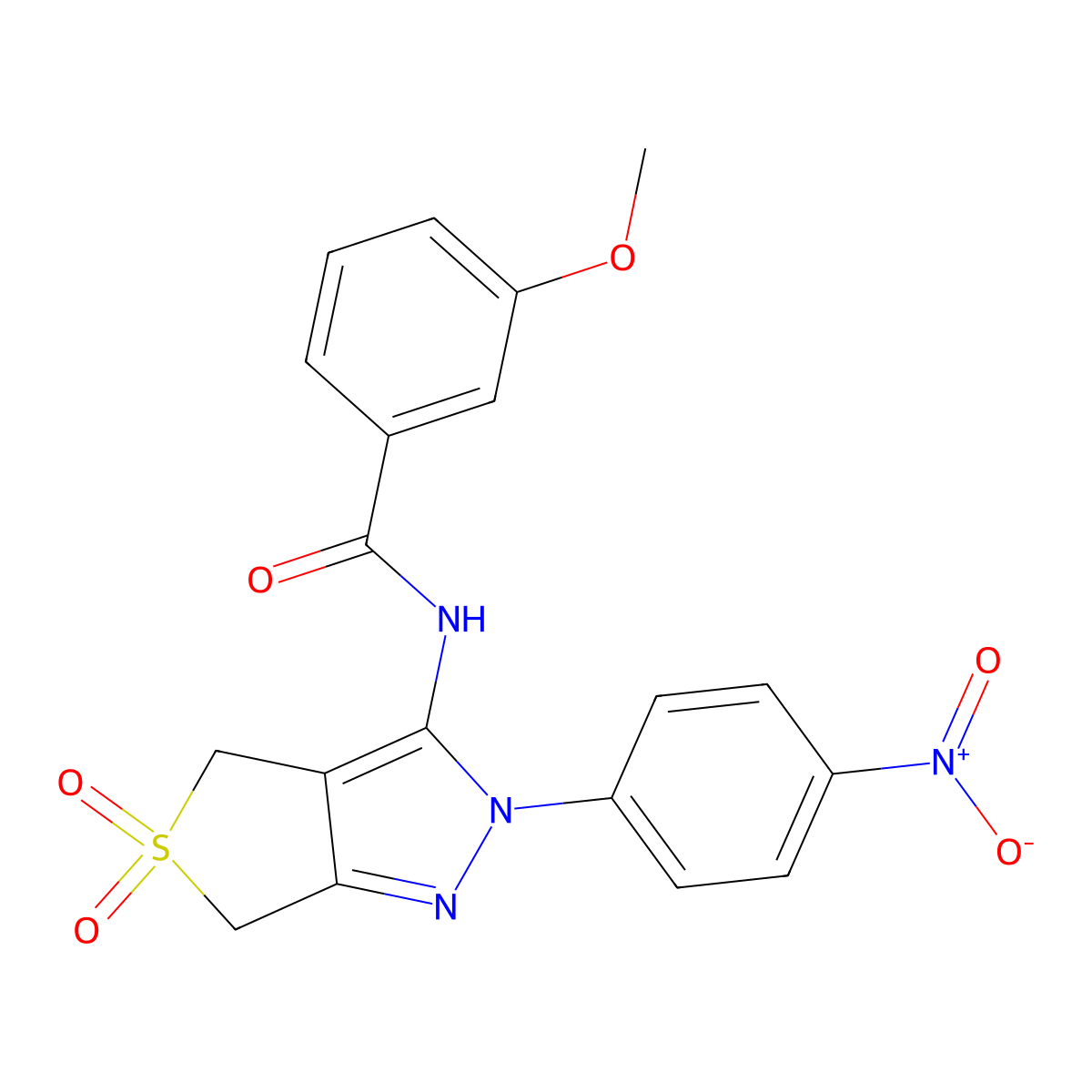 3-methoxy-N-[2-(4-nitrophenyl)-5,5-dioxo-4,6-dihydrothieno[3,4-c]pyrazol-3-yl]benzamide molecular structure, CAS 449792-86-3
