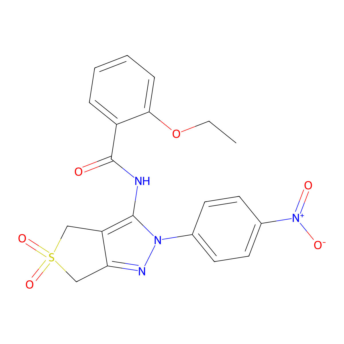2-ethoxy-N-[2-(4-nitrophenyl)-5,5-dioxo-4,6-dihydrothieno[3,4-c]pyrazol-3-yl]benzamide molecular structure, CAS 449792-90-9