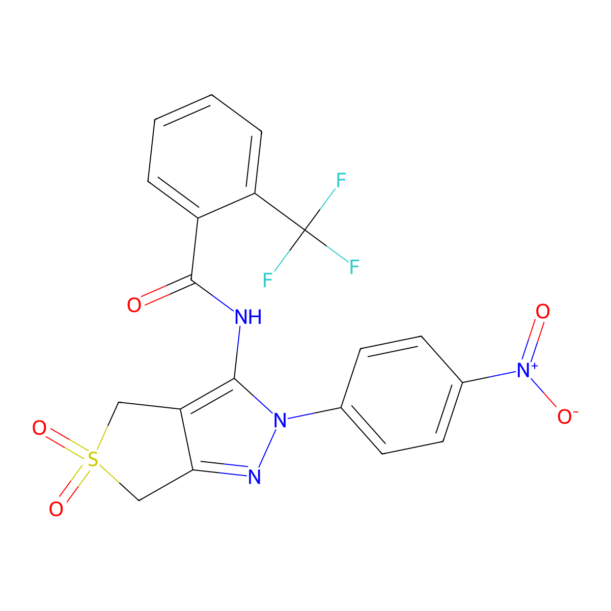 N-(2-(4-nitrophenyl)-5,5-dioxido-4,6-dihydro-2H-thieno[3,4-c]pyrazol-3-yl)-2-(trifluoromethyl)benzamide molecular structure, CAS 449792-96-5