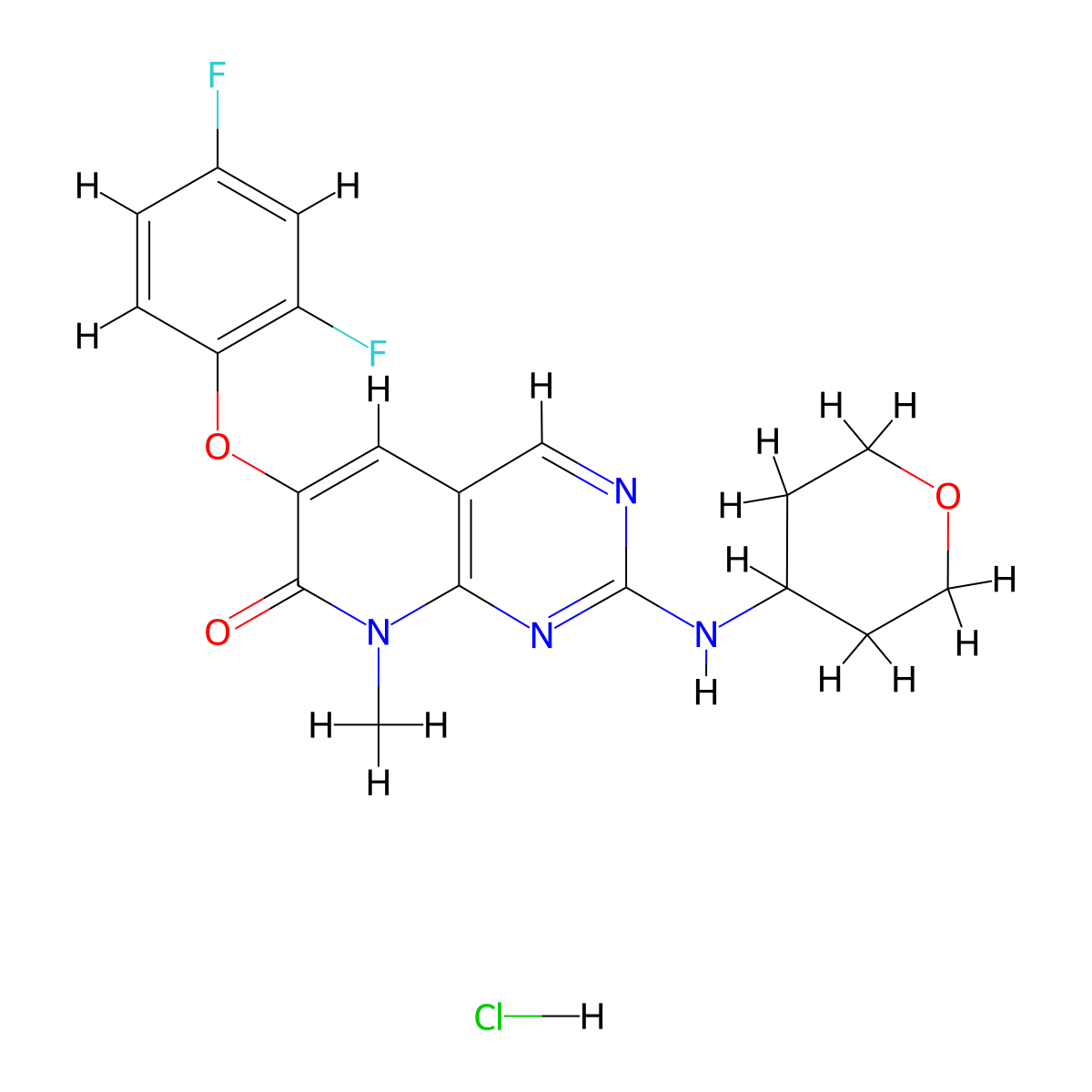 6-(2,4-Difluorophenoxy)-8-methyl-2-(oxan-4-ylamino)pyrido[2,3-d]pyrimidin-7-one hydrochloride molecular structure, CAS 449808-64-4