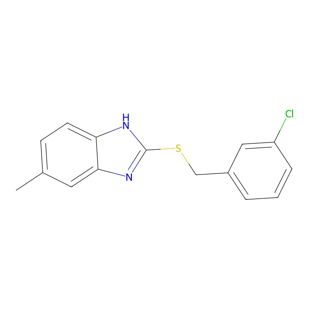 2-[(3-chlorophenyl)methylsulfanyl]-6-methyl-1H-benzimidazole molecular structure, CAS 449813-22-3