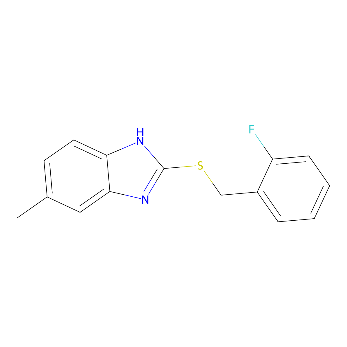 2-{[(2-fluorophenyl)methyl]sulfanyl}-5-methyl-1H-1,3-benzodiazole molecular structure, CAS 449813-24-5