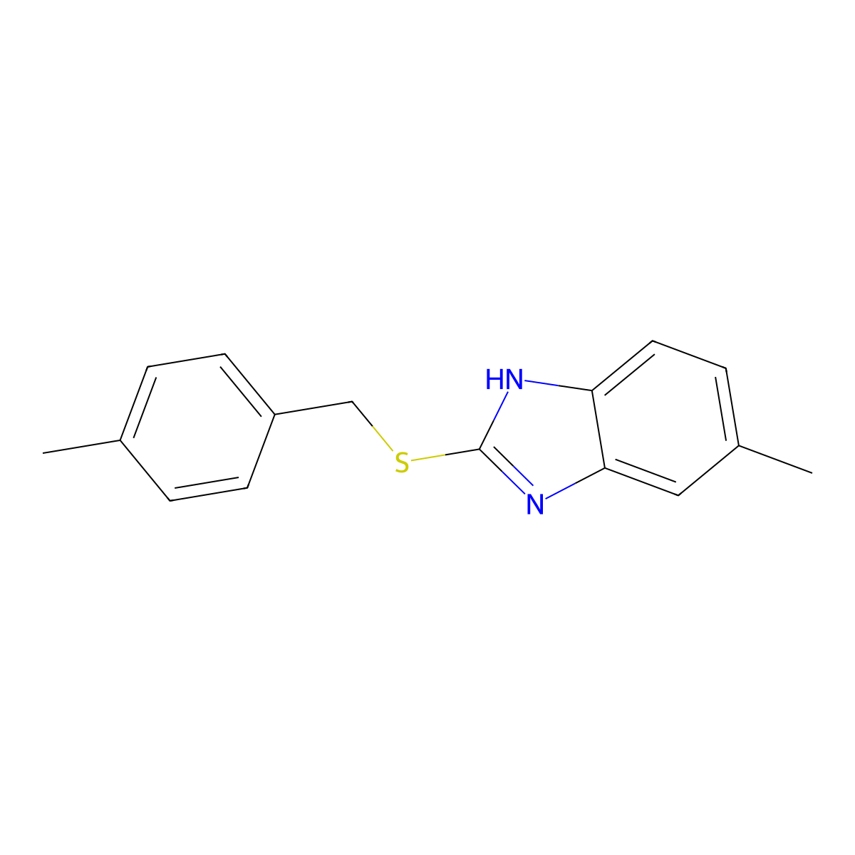 5-methyl-2-((4-methylbenzyl)thio)-1H-benzo[d]imidazole molecular structure, CAS 449813-26-7