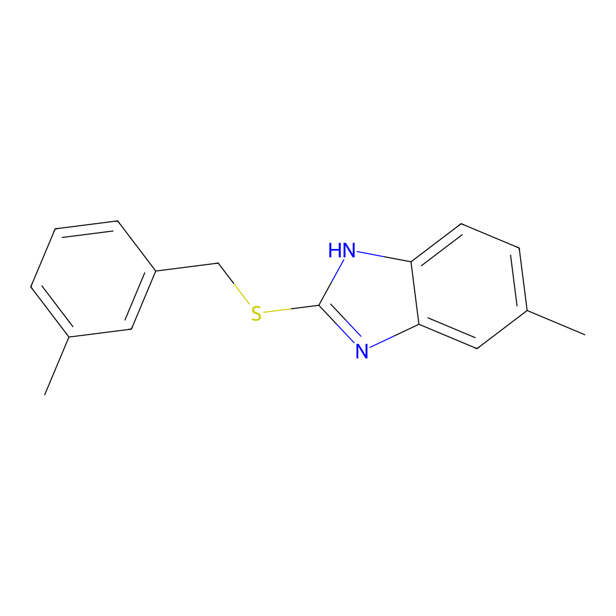 5-methyl-2-{[(3-methylphenyl)methyl]sulfanyl}-1H-1,3-benzodiazole molecular structure, CAS 449813-27-8